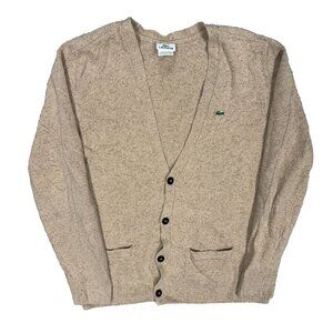 Lacoste Wool Mohair Angora Silk Cardigan Knit Sweater Beige Medium